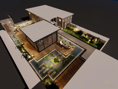 新中式庭院3D模型下载